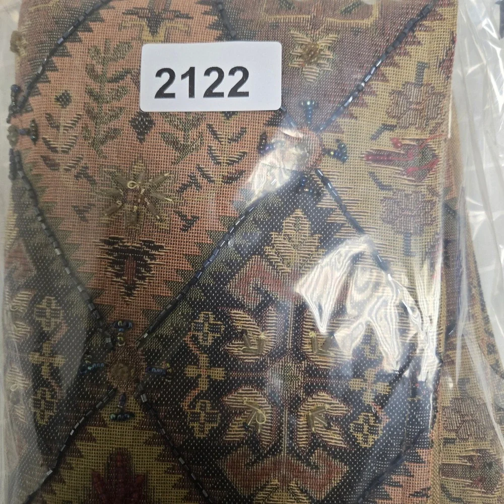 Woven Tapestry Beaded Table Runner Harlequin Diamond Floral Earth Tones 13x70